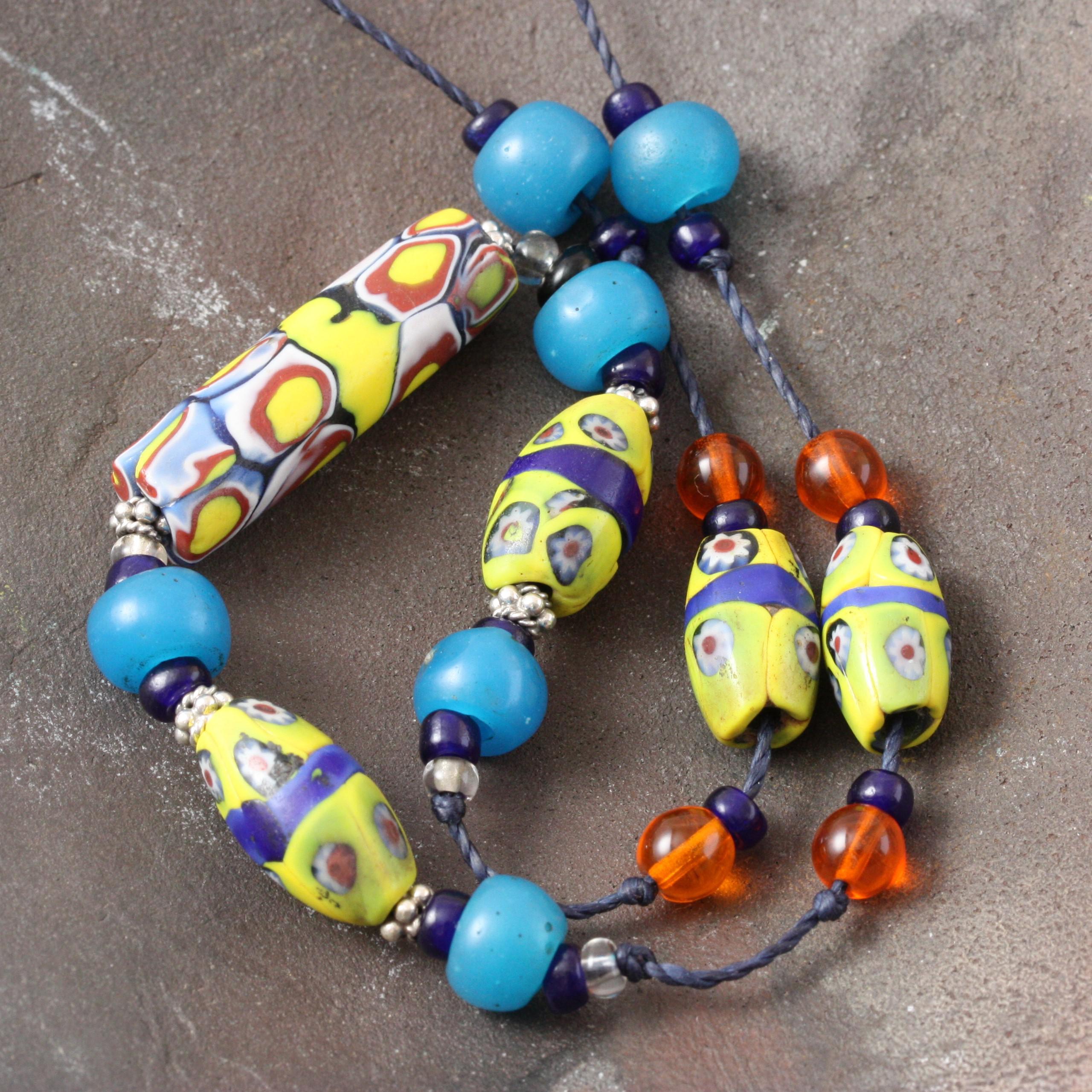 とんぼ玉 アンティーク ヴェネチアンビーズ ミルフィオリ オーバルミルフィオリ ネックレス