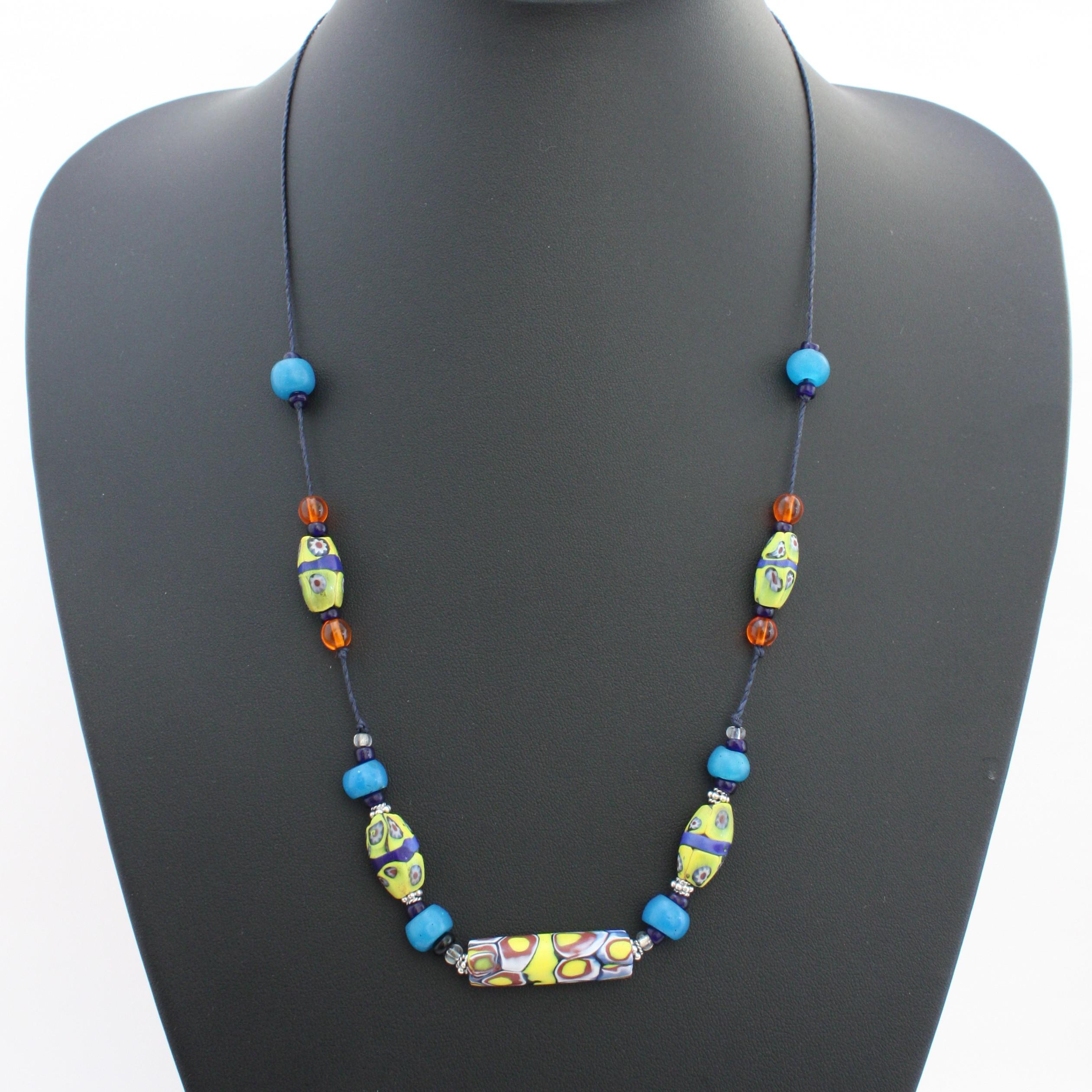 とんぼ玉 アンティーク ヴェネチアンビーズ ミルフィオリ オーバルミルフィオリ ネックレス