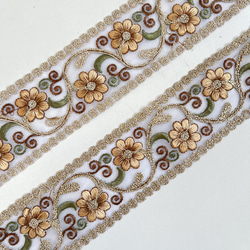 【50cm】インド刺繍リボン ホワイトxブラウン　レース　SL382 6枚目の画像