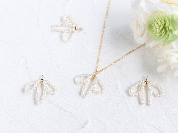 14kgf- pearl ribbon necklace(ajustable chain) 第6張的照片