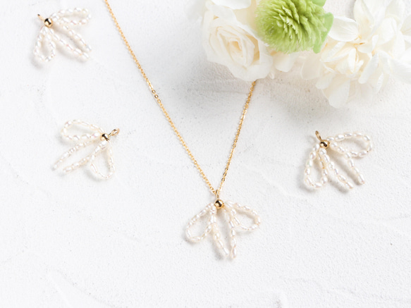 14kgf- pearl ribbon necklace(ajustable chain) 第1張的照片