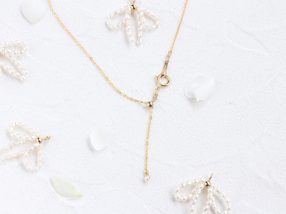 14kgf- pearl ribbon necklace(ajustable chain) 第5張的照片