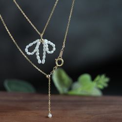 14kgf- pearl ribbon necklace(ajustable chain) 第11張的照片