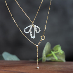 14kgf- pearl ribbon necklace(ajustable chain) 第2張的照片