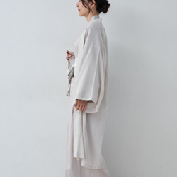 羽織ガウン・ロング(綿)-ホワイト-  ポケット付き 部屋着 カーディガン 3枚目の画像