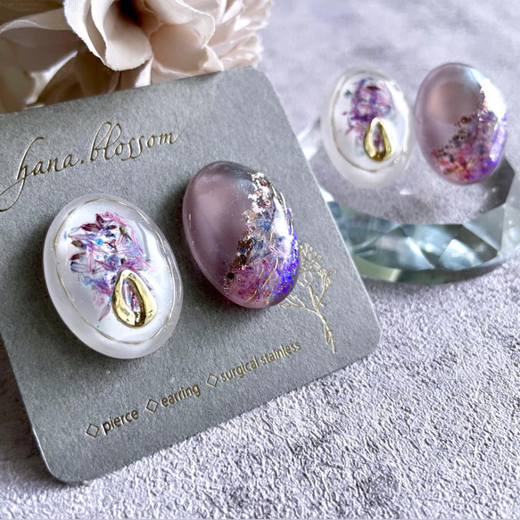 glass oval botanikaru purple Earrings 4枚目の画像