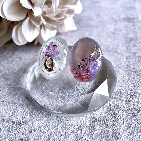 glass oval botanikaru purple Earrings 5枚目の画像