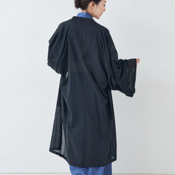 羽織ガウン・ロング(綿)-ブラック-  ポケット付き 部屋着 カーディガン 4枚目の画像