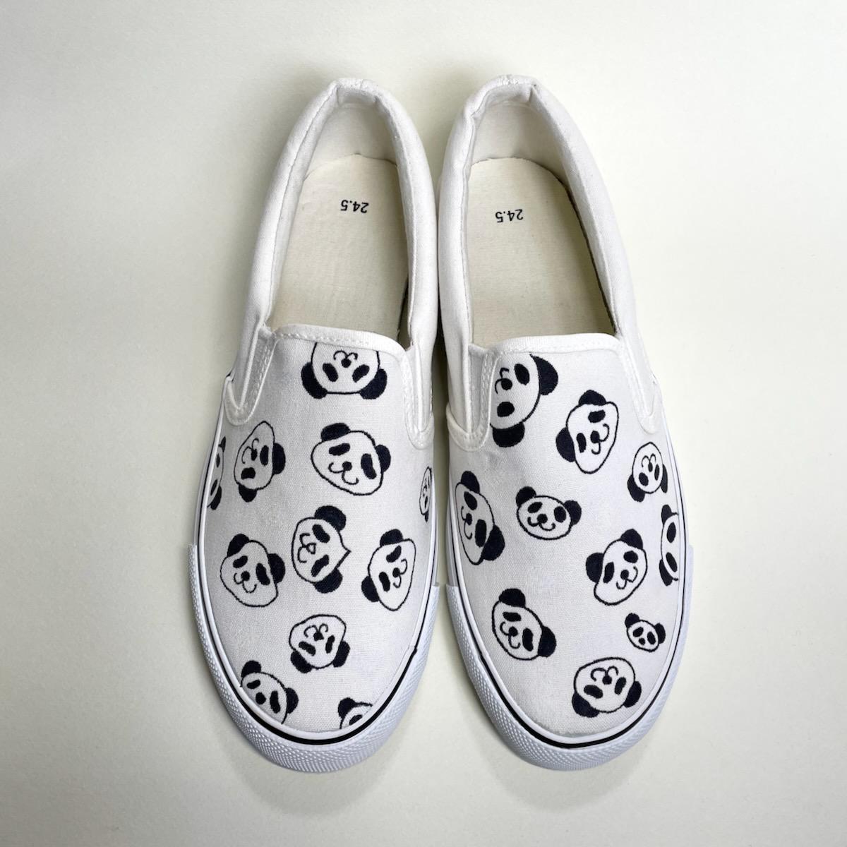 手描きパンダのスリッポンスニーカー (22.0cm〜29.0cm) 撥水加工ver.