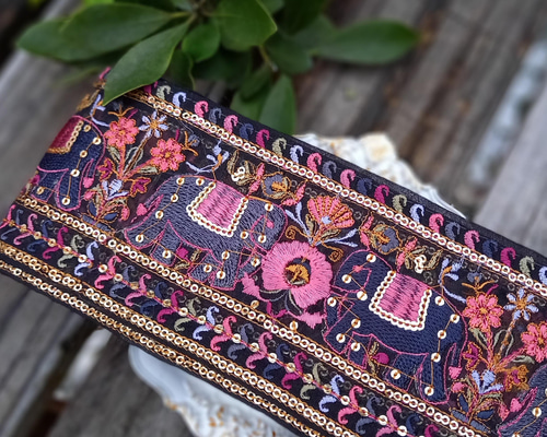 インド刺繍リボンno.141 (25cm・象・ゾウ・アニマル・オーガンジー 