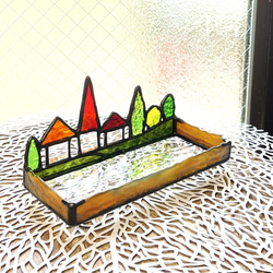 赤い三角屋根のハウスの小物入れ　ステンドグラス　プレゼント　ペン皿 3枚目の画像