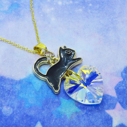 シルバー925 黒猫モチーフとスワロフスキー・クリスタルの