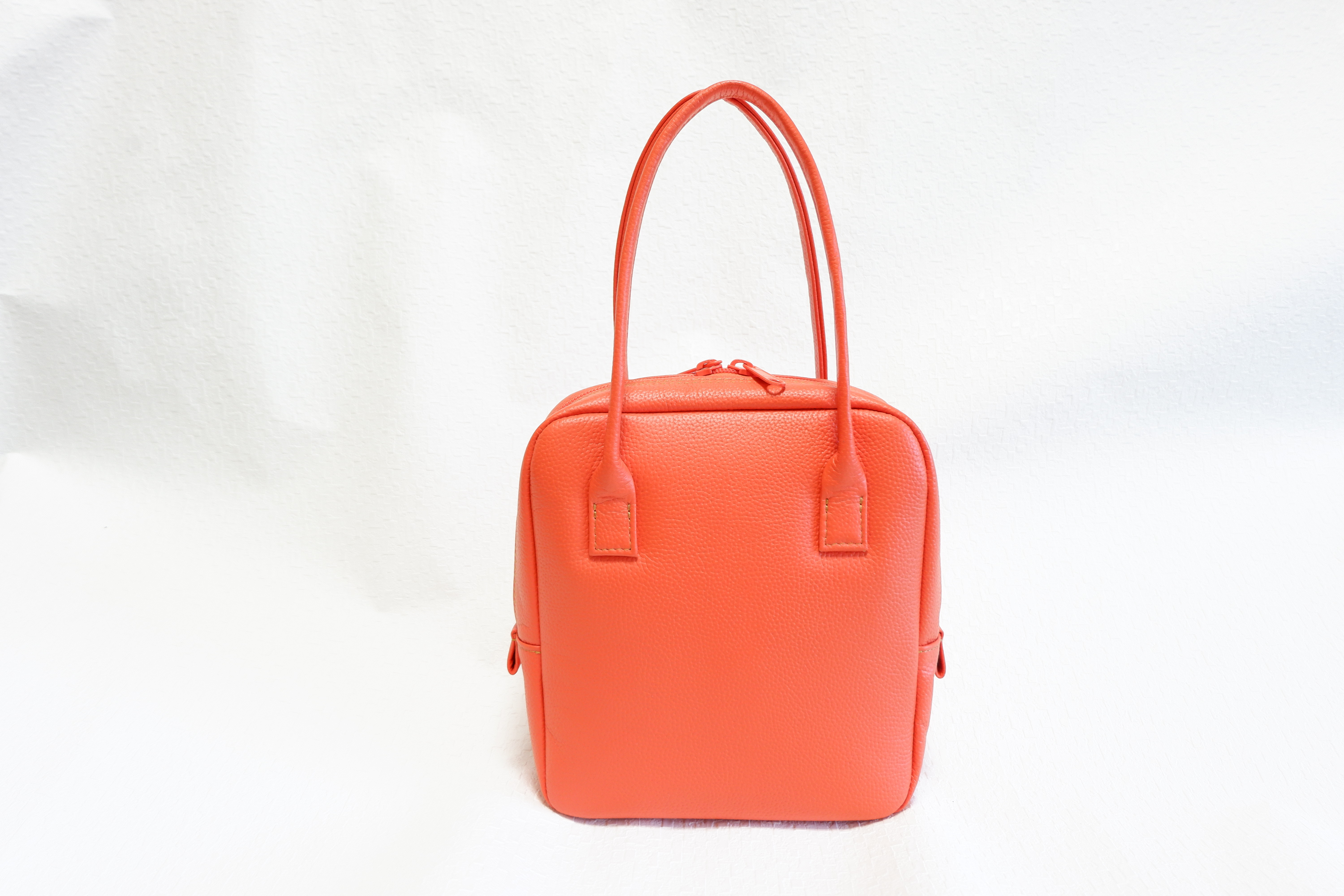 牛革　長方形　縦型　薄マチ　ミニボストンバッグ