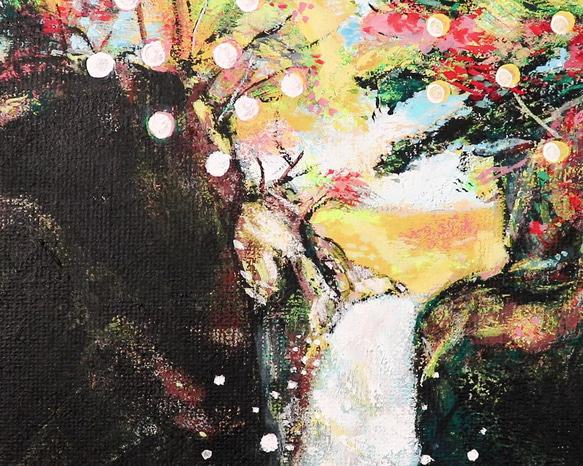 紅葉と滝／アクリル画　キャンバス　原画　Ｓ0号　もみじ狩り　小さな滝　水しぶき 5枚目の画像