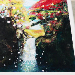 紅葉と滝／アクリル画　キャンバス　原画　Ｓ0号　もみじ狩り　小さな滝　水しぶき 7枚目の画像