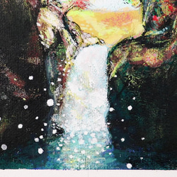 紅葉と滝／アクリル画　キャンバス　原画　Ｓ0号　もみじ狩り　小さな滝　水しぶき 4枚目の画像