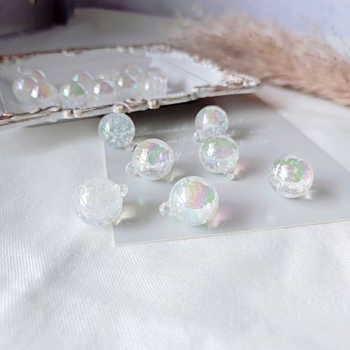 6個】【16mm】オーロラクリア スノードームチャーム 雪玉