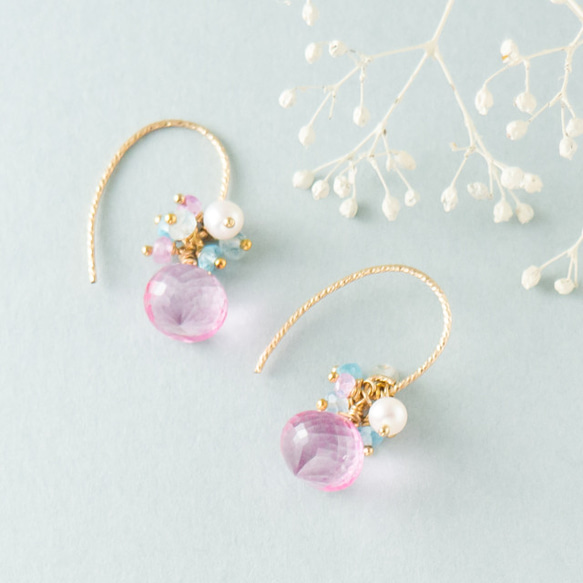 【Creema春の福袋】花色のネックレス＆ピアス～ピンクトパーズと4種の天然石・2点セット 9枚目の画像