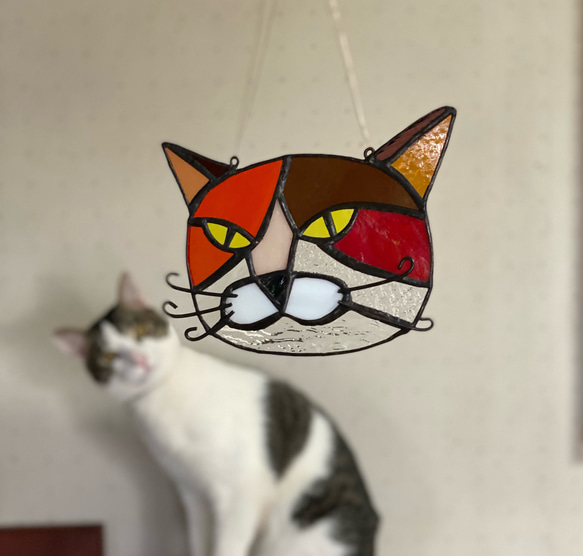 猫図鑑【王子】《猫サンキャッチャー》ステンドグラス 2枚目の画像