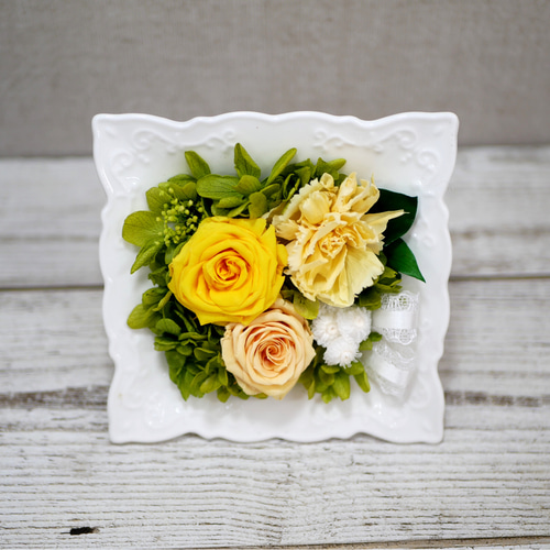 プリザーブドフラワー 額縁に入ったお花 心をこめて丁寧に作ります ブルー