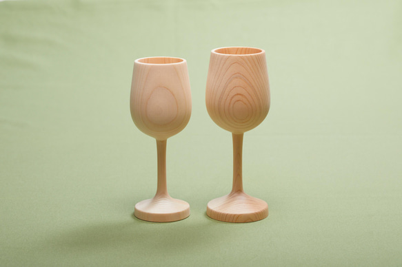 ひのき酒が楽しめる ワイングラス風ぐい呑 セット 父の日 京都ひのき 職人手作り 1枚目の画像