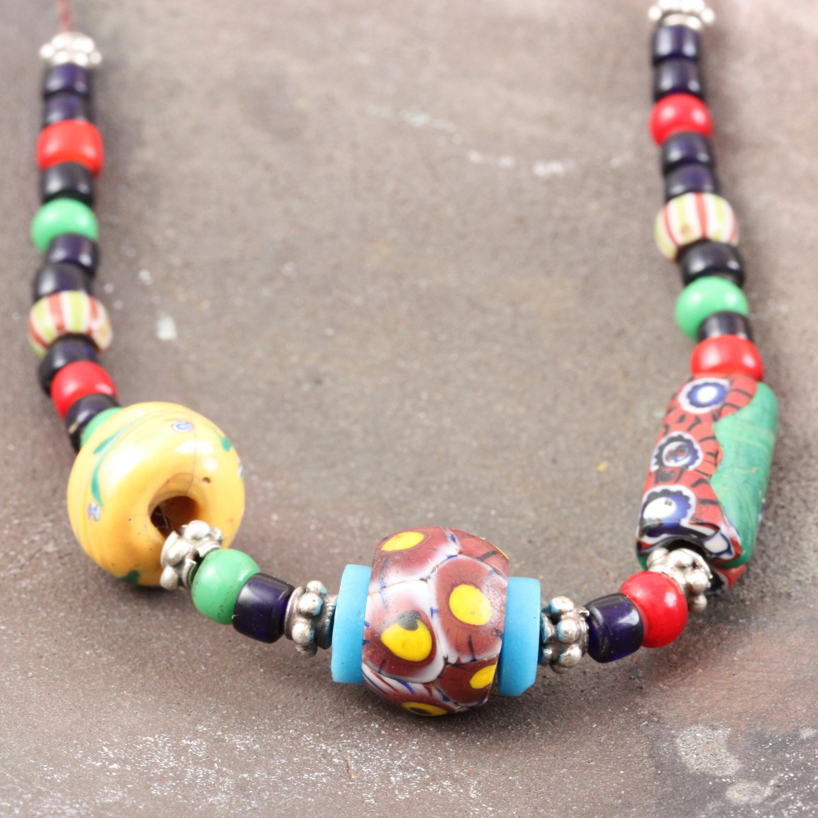 とんぼ玉 アンティーク ヴェネチアンビーズ ラウンドミルフィオリ ネックレス