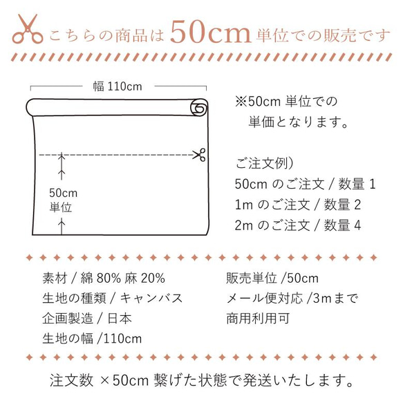 110×50 日本製 ストライプドット2 ブルー×グリーン 綿麻キャンバス 生地 布 コットンリネン 50cm単位販売 3枚目の画像