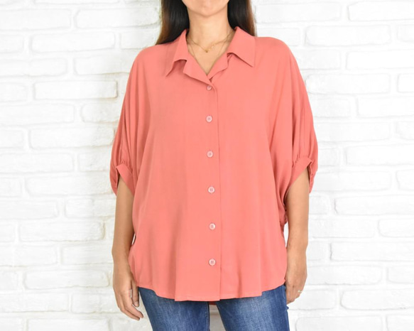 ビッグシルエットのドルマンシャツ　＜コーラル＞ 人気・おすすめ｜使いやすい・旅行におすすめ 品質保証 全国発送 日本国内発送・最短翌日お届け