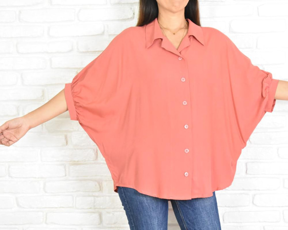 ビッグシルエットのドルマンシャツ　＜コーラル＞ 人気・おすすめ｜使いやすい・旅行におすすめ 品質保証 全国発送 日本国内発送・最短翌日お届け
