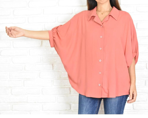 ビッグシルエットのドルマンシャツ　＜コーラル＞ 人気・おすすめ｜使いやすい・旅行におすすめ 品質保証 全国発送 日本国内発送・最短翌日お届け