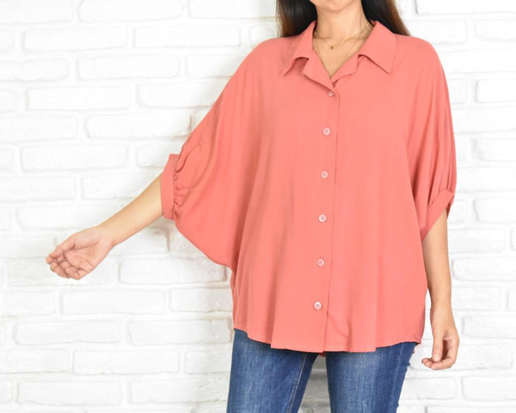 ビッグシルエットのドルマンシャツ　＜コーラル＞ 人気・おすすめ｜使いやすい・旅行におすすめ 品質保証 全国発送 日本国内発送・最短翌日お届け