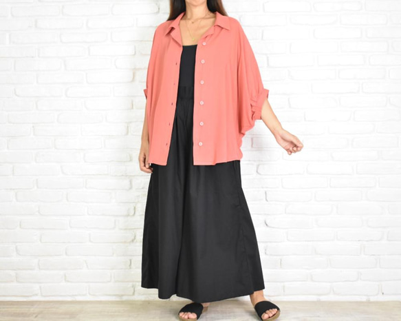 ビッグシルエットのドルマンシャツ　＜コーラル＞ 人気・おすすめ｜使いやすい・旅行におすすめ 品質保証 全国発送 日本国内発送・最短翌日お届け