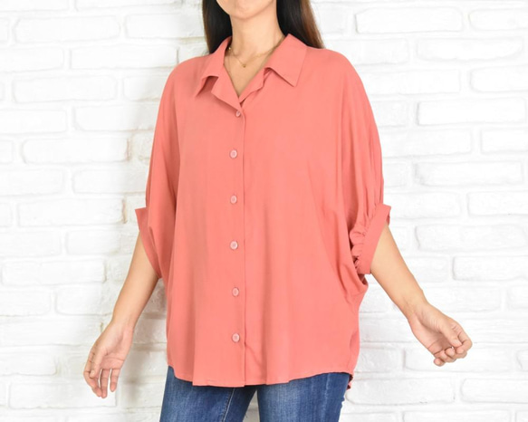 ビッグシルエットのドルマンシャツ　＜コーラル＞ 人気・おすすめ｜使いやすい・旅行におすすめ 品質保証 全国発送 日本国内発送・最短翌日お届け
