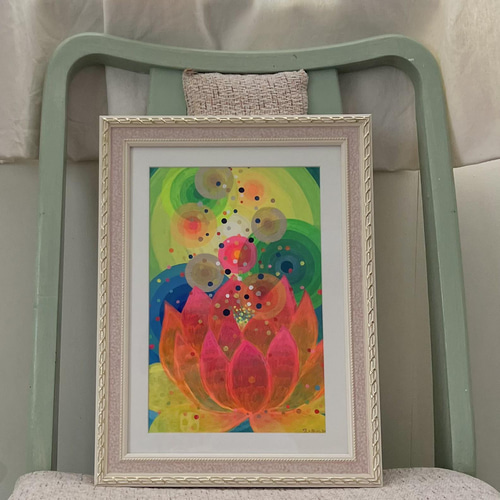 No.2 蓮の花の光』 癒やしとグラデーションのアクリル画 アート