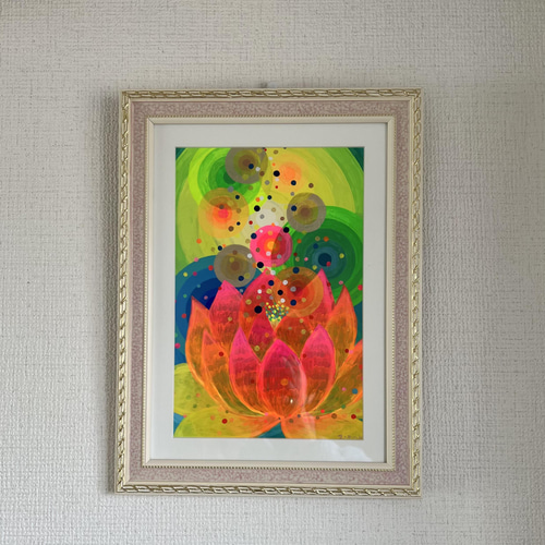 No.2 蓮の花の光』 癒やしとグラデーションのアクリル画 アート