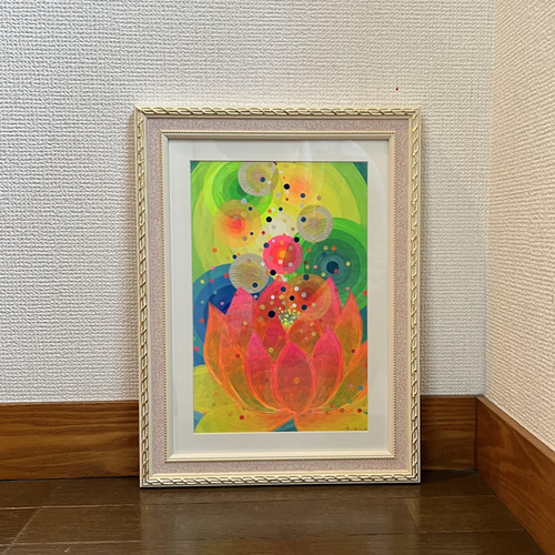 No.2 蓮の花の光』 癒やしとグラデーションのアクリル画 アート