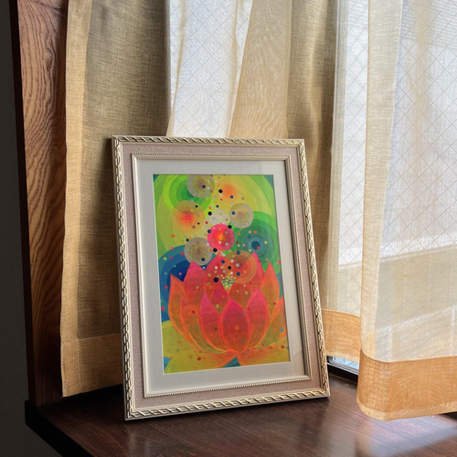 No.2 蓮の花の光』 癒やしとグラデーションのアクリル画 アート