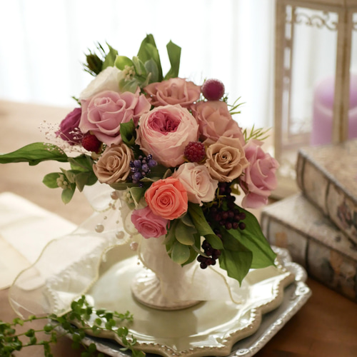 ＊*..華やかピンクローズアレンジ..＊°.プリザーブドフラワー プリザーブドフラワーアレンジメント 豪華なピンク ローズ