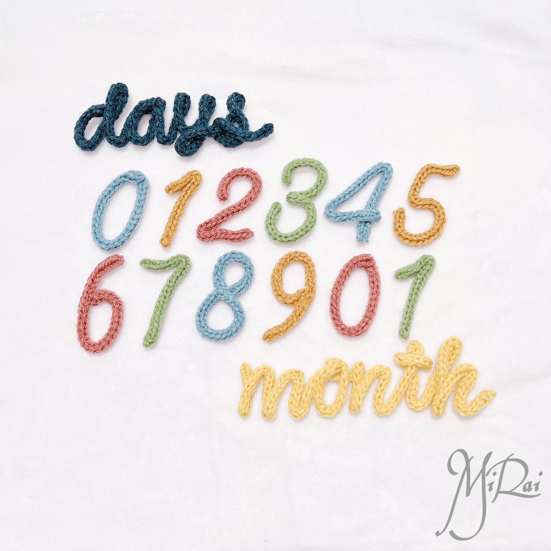 ウールレター 8cm数字(012345678901) & days month 月齢フォト