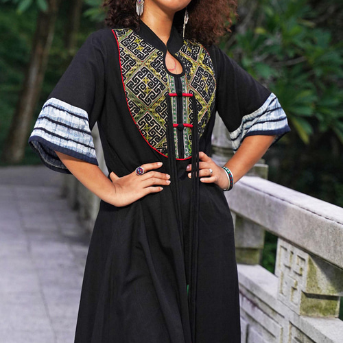 ブラック フラワー刺繍 マキシドレス ショール付き フラワー刺繍入り黒マキシドレス