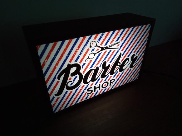 バーバー 理容室 ヘアーサロン 床屋 鋏 ハサミ ミニチュア 看板 玩具 置物 雑貨 LEDライトBOXミニ 2枚目の画像