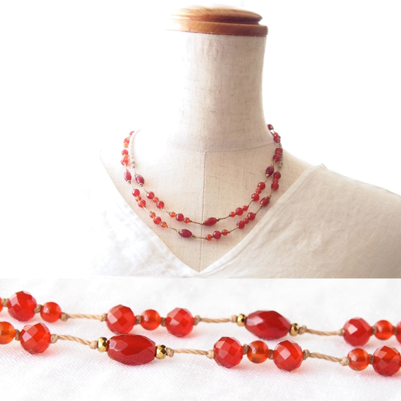 Red×Orange（long necklace） 3枚目の画像