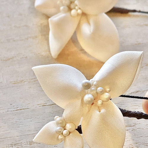 白いシルクの花髪飾り5点セット・結婚式・白無垢・ウエディングドレス