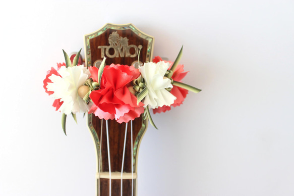 尤克里裡絲帶花環康乃馨樂器背帶吉他配件母親節禮物Aloha夏威夷工藝音樂會 第4張的照片