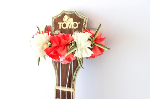尤克里裡絲帶花環康乃馨樂器背帶吉他配件母親節禮物Aloha夏威夷工藝音樂會 第6張的照片