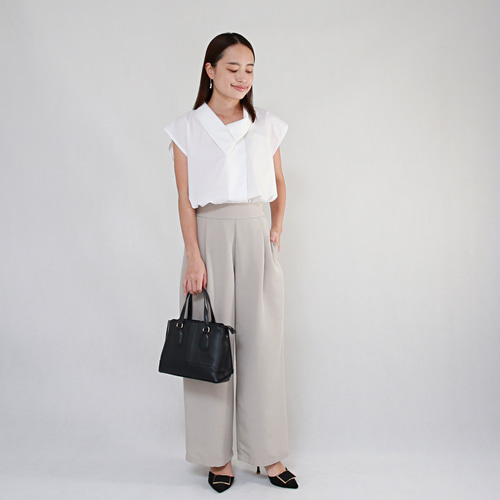 ベルト付✨アシンメトリー✨sacai シフォン メッシュ プリーツ ブラウス アシンメトリー襟 デザイン シフォン ブラウス ホワイト 0486WH