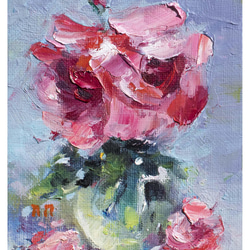 「時を楽しむ rose-c01」ミニ油絵原画　額付き・特典付き 2枚目の画像