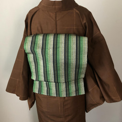 正絹　単衣紬　チョコレート色に紬の織り糸格子柄 9枚目の画像