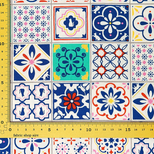 オックス生地【50×110cm】 moroccan cat モロッカン タイル 猫柄