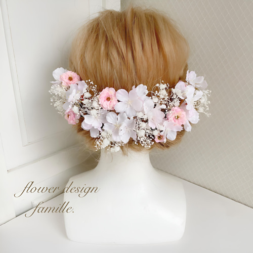 桜 髪飾り 人気No. 1 ✧ 桜色 × ホワイト ｜ 編みおろしヘア ハーフ